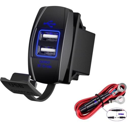 DIY Dual USB Charger Socket Power Outlet 4.8A with 60CM Wire 10A Fuse for 12V/24V Car Boat Marine Motorcycle RV Truck Camper