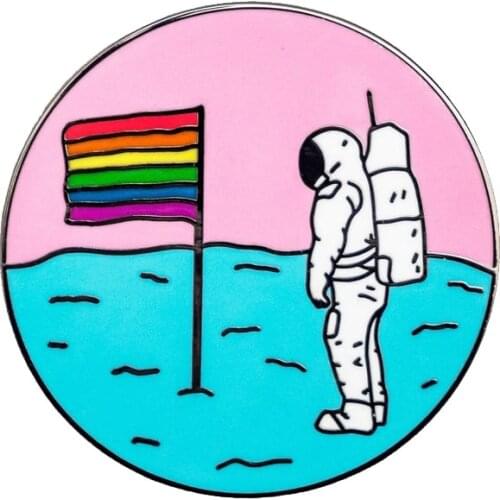 Queer moon pin rainbow pride flag astronaut badge LGBTQ gay trans beautiful pride accessory