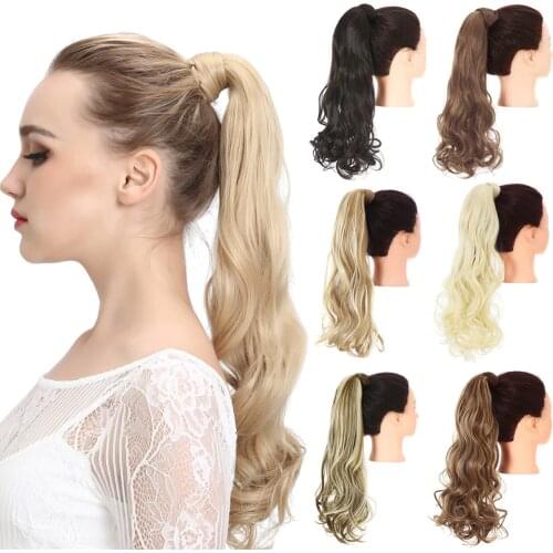 SARLA Long Natural Wavy Ponytail Hair Extension For Women Heat Resistant Wrap Around Clip-in Ponytails Synthetic Hairpieces P002