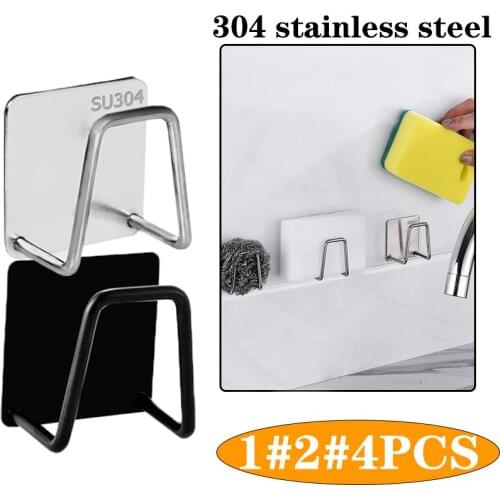 Kitchen Stainless Steel Sponges Holder Drain Drying Rack Self Adhesive Sink Shelf Kitchen Accessories Storage Organizer Gadgets