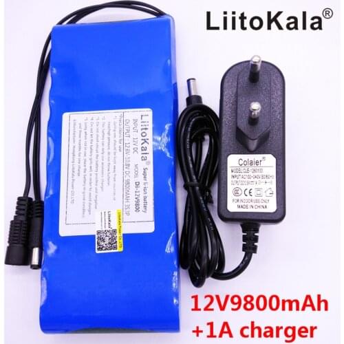 HK LiitoKala 12V 9800mAh 18650 DC 12V 12.6V Super Rechargeable Pack EU/US plug adaptor for CCTV camera video Battery Portable