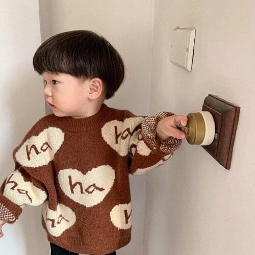 Childrens Sweater 2020 Winter New Baby Boys Girls Korean Pullover Sweaters Fashion Letter Love Kids Knit Sweater Baby Clothes