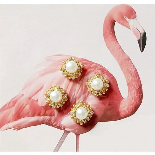 10 Pcs/Lot 20MM*20MM Alloy Pearl Rhinestones Rhinestone Buttons For Craft Wedding Invitation DIY Girl Hair Bowknot Metal Buttons