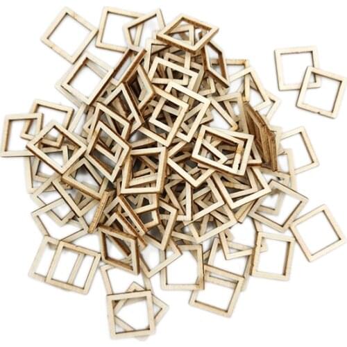 100pcs 10mm Square Blank Wood Natural Slices Wooden Squares Cutouts for DIY Crafts Painting Staining Burning Coasters