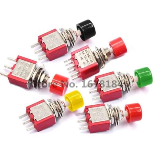 100Pcs 3Pin C-NO-NC 6mm Mini Momentary Automatic return Push Button Switch ON-(ON) 2A 250VAC/5A 120VAC Toggle Switches