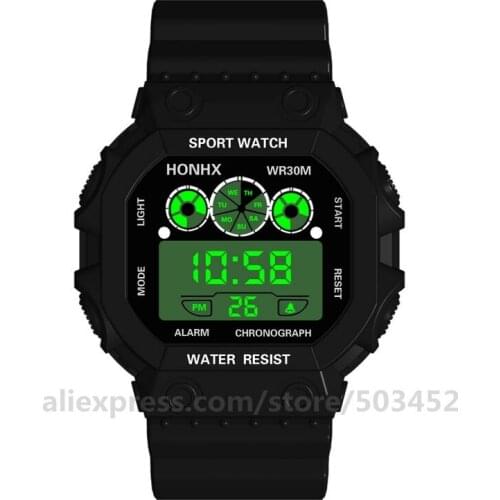 100Ppcs/lot Plexiglass mirror HONHX Watch running Wristwatches Chronograph Calendar Date Quartz Waterproof led digital Watches