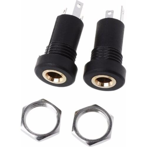 2Pcs 3.5MM Audio Jack Socket 3 Pole Black Stereo Solder Panel Mount Gold With Nuts Connector
