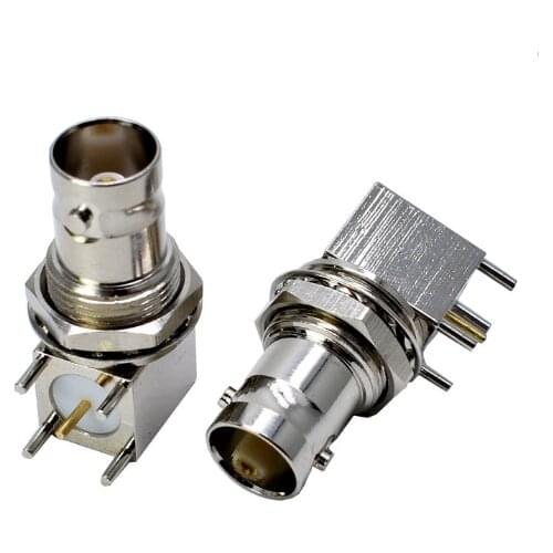 5pcs BNC Female Jack Socket Right Angle 4 Pin PCB Panel Mount Center Solder Chassis Adapter