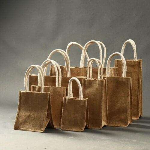 5pcs Large Jute Bags With Handles Cotton Linen Shopping Bag Party Box Gift Bag Packaging For Wine Bottle