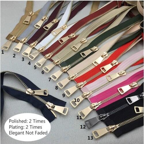 5# High Quality Elegant Polished Copper Colorful Metal Zipper Not Faded 2pcs 80/100/120cm Double Sliders For Clothes Down Jacket