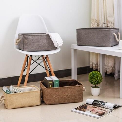 Linen Fabric Storage Basket Folding Kids Toys Storage Bags Box Large Clothes Storage Organizer Holder With Handle