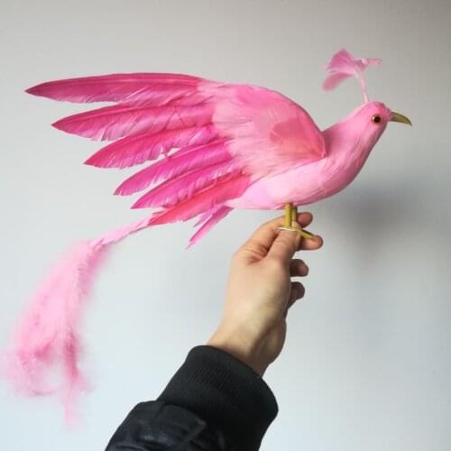 Large 50x40cm pink feathers Phoenix bird hard model, foam&feathers spreading wings bird,home garden decoration toy gift b0996