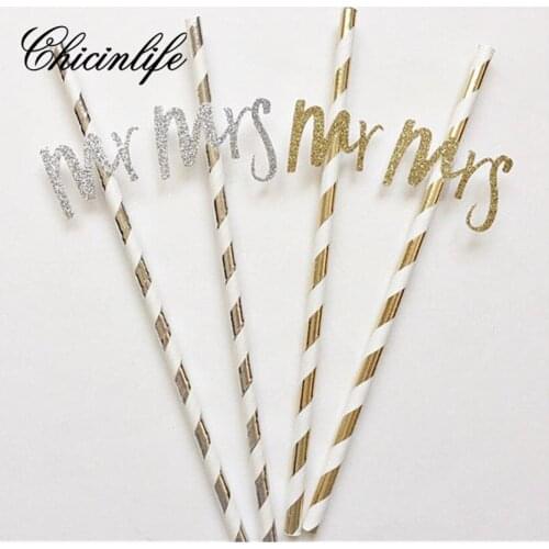 Chicinlife 10Pc Mr/Mrs Paper Straws Bride/Groom Wedding Decorations Cake Table Decor Photo Prop Hen Party Bridal Shower Supplies