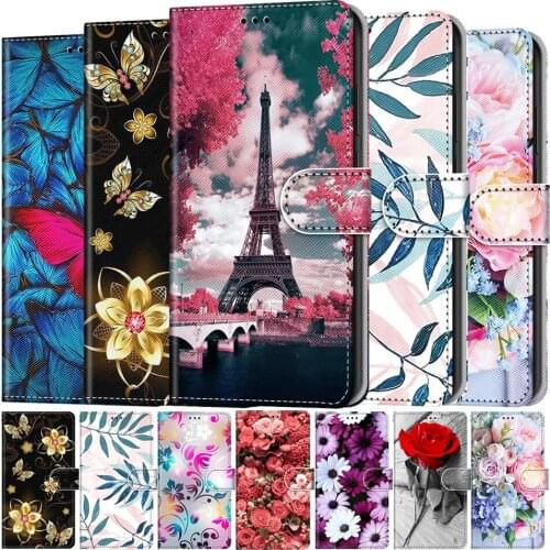 Cute Flower Painted Card Slot Wallet Flip Cases For Xiaomi POCO F3 M3 10T Lite Redmi 9A 9C Note 8 8T 9 9S 9T 10S 10 Pro Cover