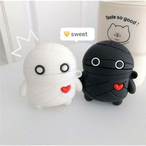 NEW 3D Cartoon spoof cute black white mummy case for airpods pro 1 2 3 cases Earphone Charging Box Soft Silicone Protect cover