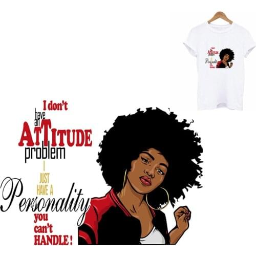 Black Girl Stickers Iron On Transfers Patches On Clothing African Women DIY T-Shirt Thermal Washable Patch