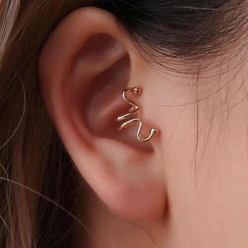 European Vintage personality exaggerated simple snake bone match head curve shape geometry Earless hole ear clip 1pcs
