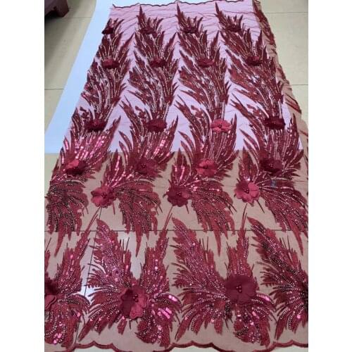 French Net Lace Fabric 2020 Latest African Tulle Lace Fabric with Sequins and Beads 3D Flower Lace Applique for Dress CD2986