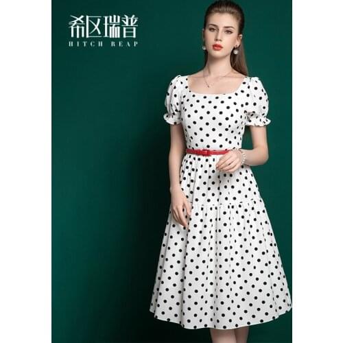 High End Chiffon Dress Summer 2021 New Retro Bubble Sleeve French Temperament Wave Point Umbrella Skirt