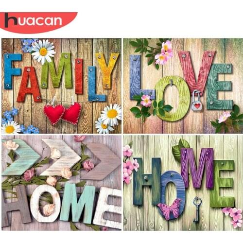 HUACAN DIY Diamond Painting Text Family Rhinestone Of Picture Cross Stitch Landscape Mosaic Diamond Home Decoration