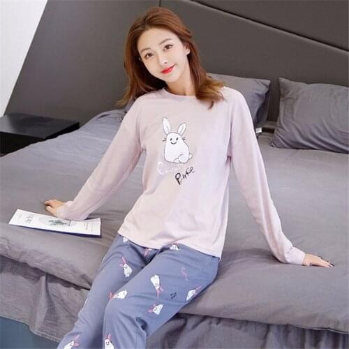 2020 Hot Sale New Pajama Long Sleeve Top + Long Pant Woman Pajama Set Cartoon Pyjamas Cotton Sleepwear Women M L XL XXL