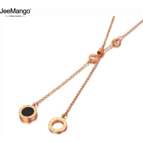 JeeMango Trendy 316L Stainless Steel Shell Circle Pendant Necklaces Rose Gold Chain Link Choker Necklace For Women Girl JN20072
