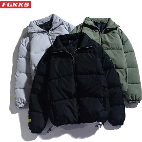 FGKKS Winter Brand Men Fashion Parkas Men Solid Color Casual Zipper Parka Jacket Warm Thick Stand Parka Coats Male