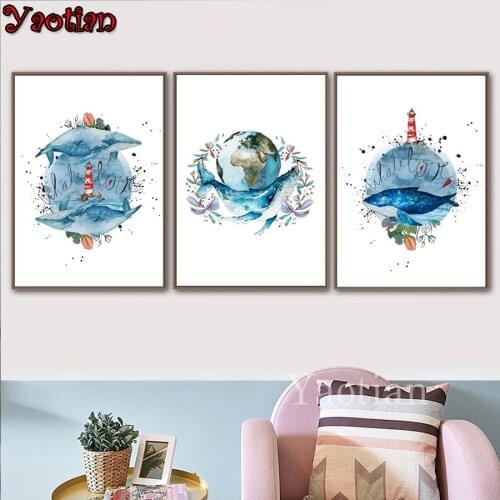 Whale Wall Art Canvas Painting Nordic Posters diamond painting 3 pieces Embroidery Art Aisle Living Room Unique home Decor
