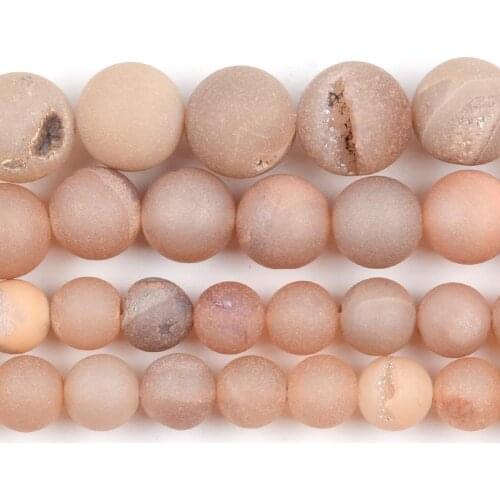 Natural Asaka Champagne Druzy Agates Stone Beads Round Loose Spacer Beads For Jewelry Making 6/8/10/12mm DIY Bracelet Necklace