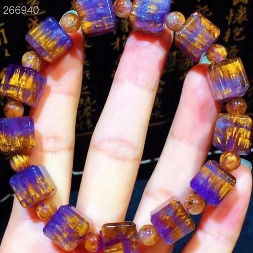 Natural Cacoxenite Auralite 23 Purple Rutilated Quartz Bracelet 10.8mm Canada Clear Round Cube Beads Bangle Women Men AAAAAA