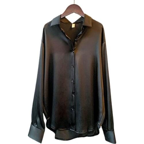 Single Breasted Women Shirt Turn-down Collar Smooth Long Sleeve Solid Color Loose Blouse Ladies Clothing tops women 2021 xxl