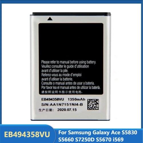 Original Replacement Phone Battery EB494358VU For Samsung Galaxy Ace S5830 S5660 S7250D S5670 i569 Rechargeable Battery 1350mAh