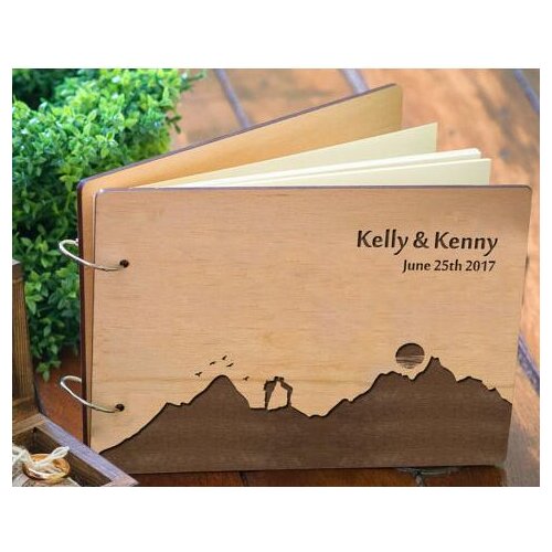 Personalized Mountains alternative Rustic wedding guest album book engraved Wooden guestbooks Reception party decorations