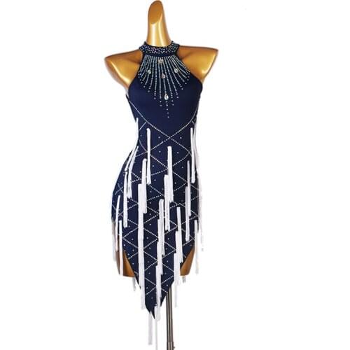 New Sexy Latin Dance Dress Tassel Split Joint Crystals / Rhinestones Womens Performance Sleeveless Chinlon