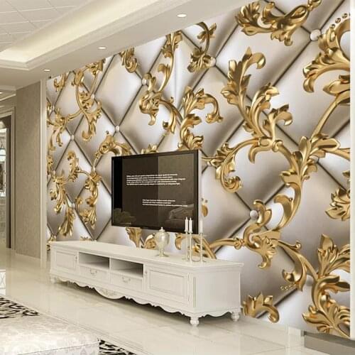 Custom Mural Wallpaper 3D Soft Package Golden Pattern European Style Living Room TV Background Wall Papers Home Decor Flower