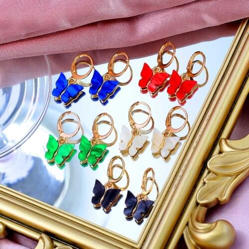 JUST FEEL 5Pcs/Set 2020 Boho Womens Earring Fashion Color Acrylic Butterfly Drop Earring Sets Sweet Birthday Party Gift Jewelry