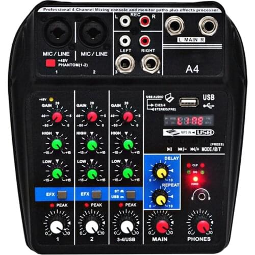 Eu Plug A4 Sound Mixing Console Bluetooth Usb Record Computer Playback 48V Phantom Power Delay Repaeat Effect 4 Channels Usb A