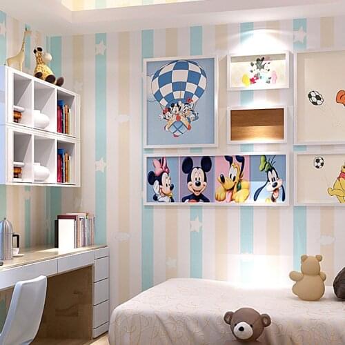 Q QIHANG Cartoon Pattern Clouds&Vertical Stripes Childrens Room Living Room Bedroom Wallpaper Roll 0.53m*10m=5.3m2