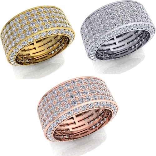Luxury 3 Colors Full Inlaid White Zirconium Crystal Alloy Ring for Women Party Wedding Jewelry Female Hand Accessories Size 5-11