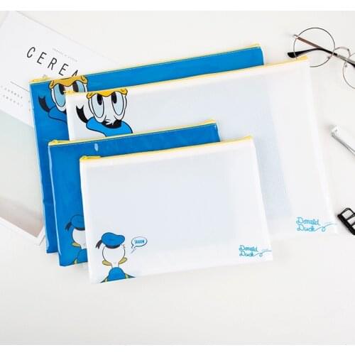 Disney Donald Duck Mickey Zipper File Bag A5 Plastic Information Bag A4 Student Test Paper Bag Tutoring Bag school-bags-for-girl