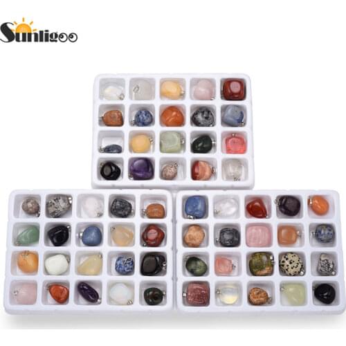Sunligoo Mineral Rock Tumbled Gemstone Meteorite Fragment Healing Energy Crystal Pendant Necklace Collection Box-Random 20pcs