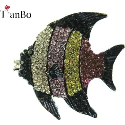 TianBo Rhinestone Tropical Fish Brooches for Women Large Cute Animal Brooch Party Coat Jewelry Fashion Accessories New 2018