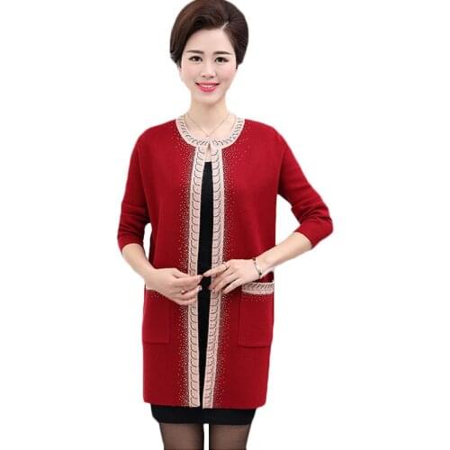 Middle-aged women knitted cardigan spring autumn new high-quality printed Sweaters coat long plus size womens sweaters cardigan