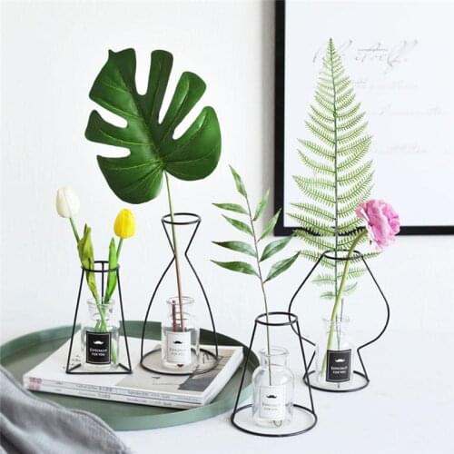 Retro Iron Line Table Flowers Vases Nordic Decoration Home Metal Plant Holder Nordic Styles Flower Vase Home Decor 8 Shapes