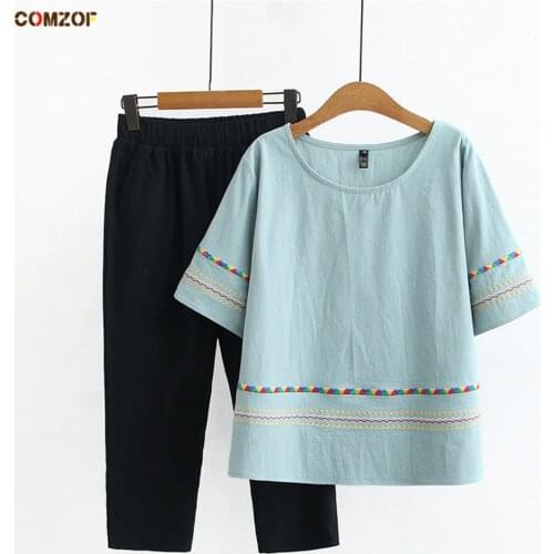 New arrival women two piece set loose embroidery t shirt+pants womens casual tracksuit plus size clothes ensemble femme 4XL