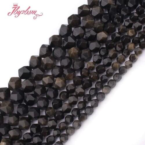 6,8,10,12mm Faceted Gold Obsidian Beads Natural Stone Beads For Necklace Bracelet Earring DIY Jewelry Making 15" Free Shipping