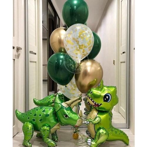 10pcs/Lot 3D Standing Green Dinosaur Foil Balloons Kids Birthday Party Decoration Baby Shower Dinosaur Theme Jungle Party Globos