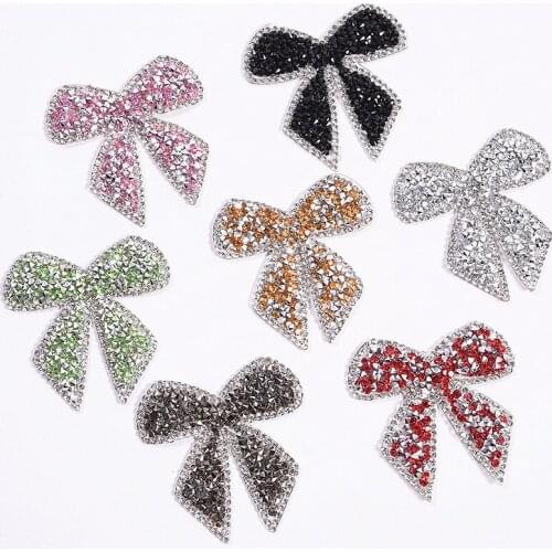 10pcs/lot Rhinestones Bow Embroidery Patches Clothing Decoration Accessories Dress Bag Shirt Shoes Heat Iron Transfer Applique