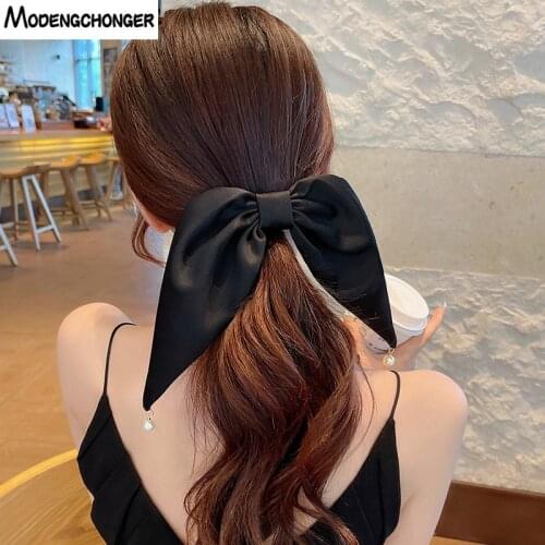 2021 New Soft Women Bowknot Pearl Hair Clips For Woman Solid Color Elegant Large Bow Hairpin Ponytail Barrettes Hair Accessorres