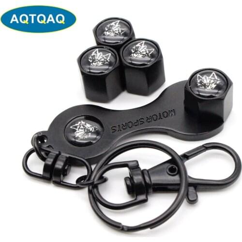 4pcs Wolf Style Zinc Alloy Anti-theft Car Wheel Tire Valve Caps Stem Air+1pcs Wrench Keychain Auto Car Accessories